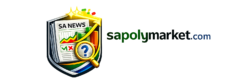 SAPolyMarket.com logo for South African news and prediction markets platform with SA news headline and event forecast charts.